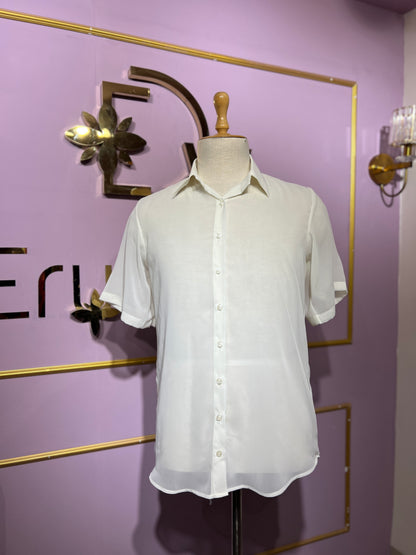 White Georgette Plain Mens Shirt