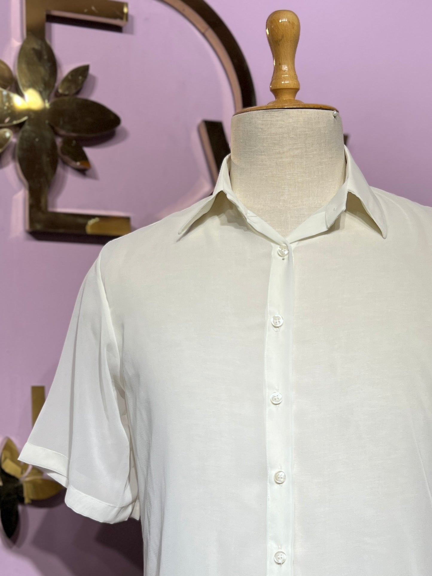 White Georgette Plain Mens Shirt