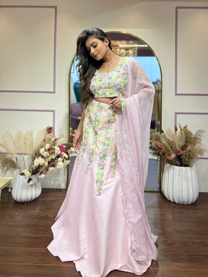 Pink floral lehenga set