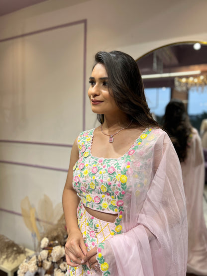 Pink floral lehenga set