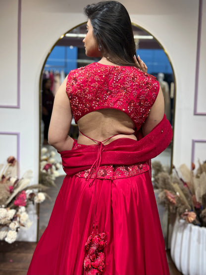 Red embellished lehenga set