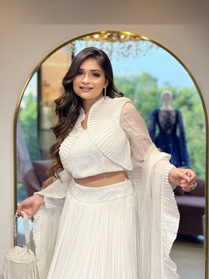 White pleated lehenga set