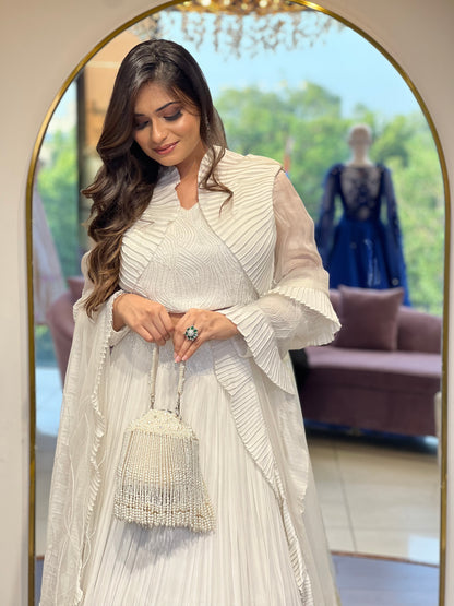 White pleated lehenga set