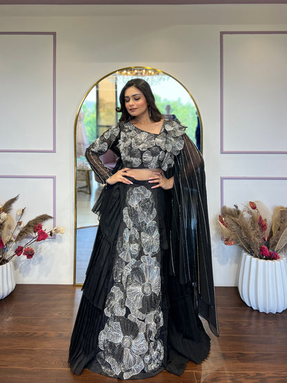 Black pleated lehenga