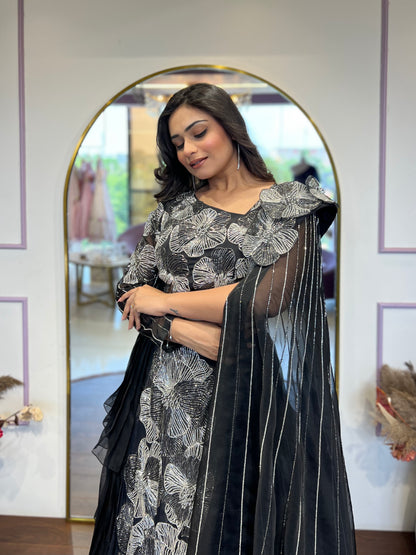 Black pleated lehenga