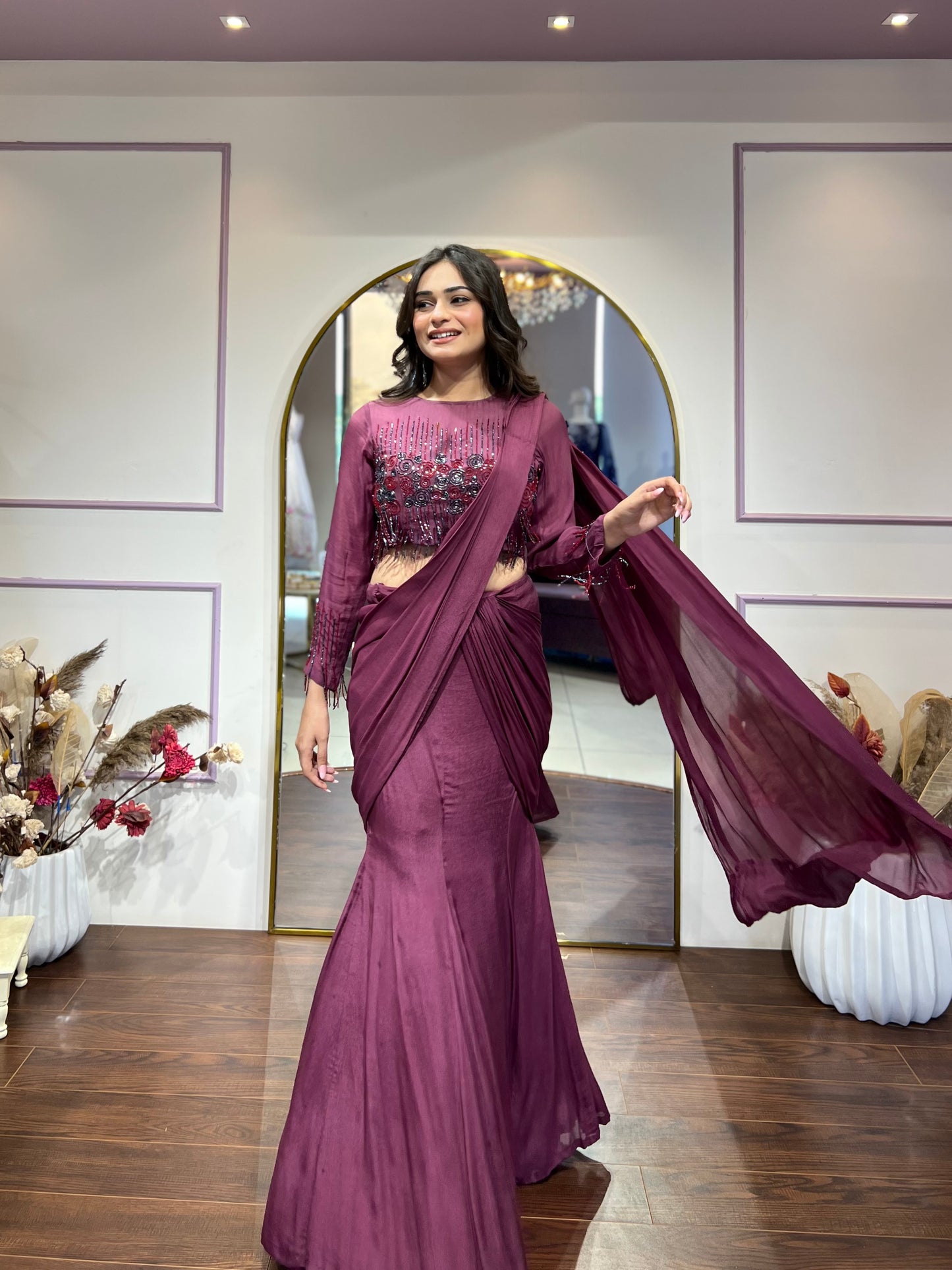 Maroon Drape Saree