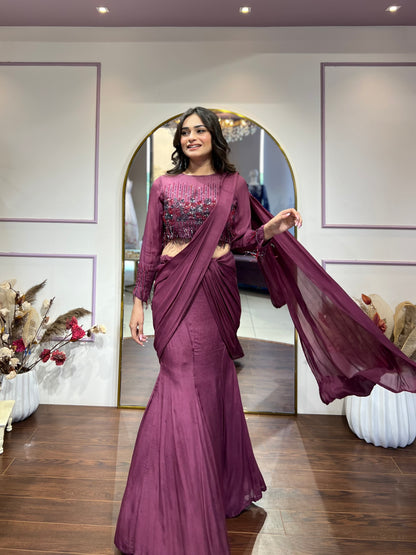 Maroon Drape Saree