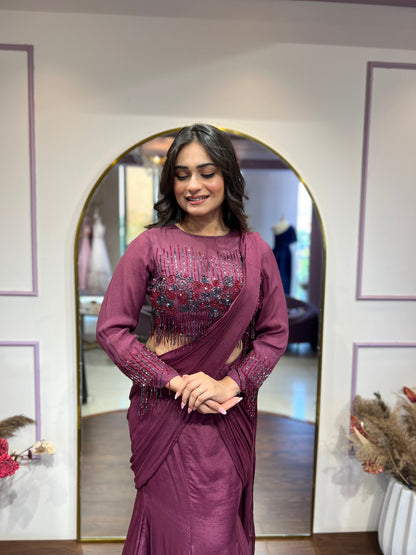 Maroon Drape Saree