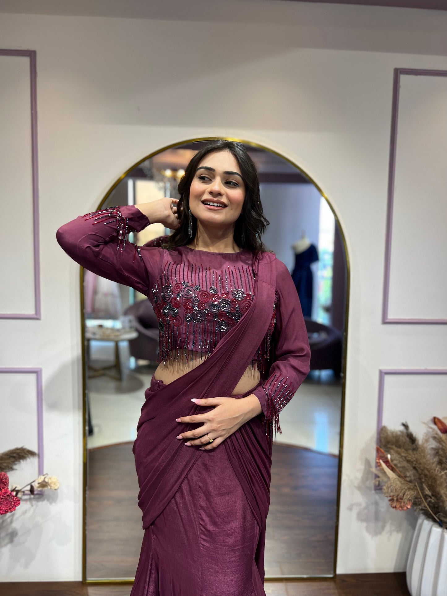 Maroon Drape Saree