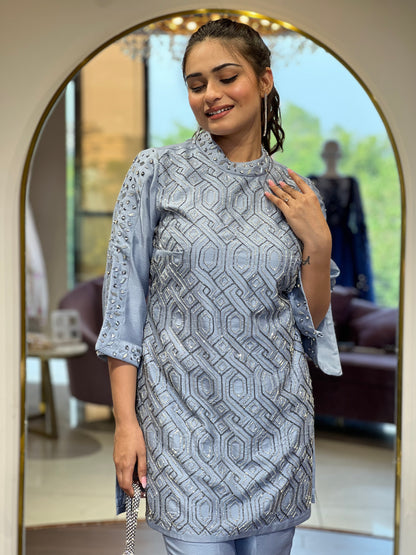 Grey full worked kurta set