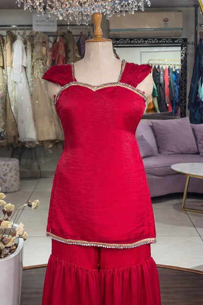 Red Hemlata Sharara Set