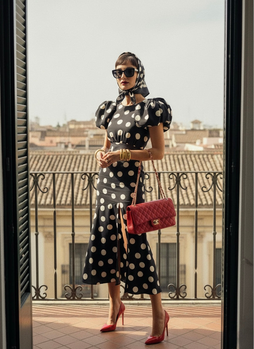 Paris Polka Dots Midi Dress