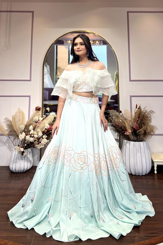 Sea Green Ombre Flared Lehenga