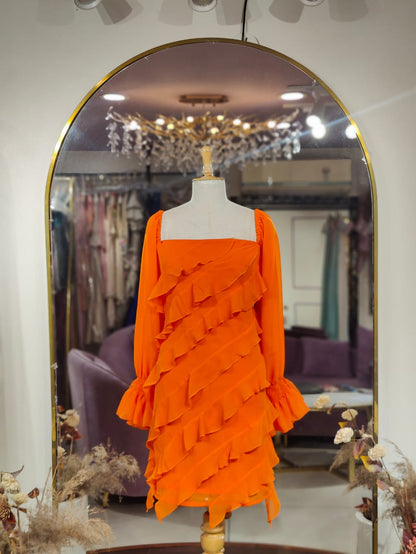 Tangerine Short Ruffle Dress