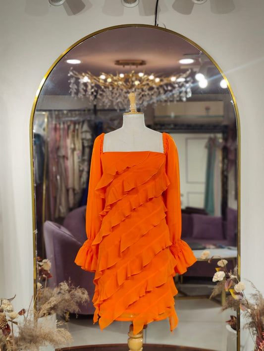 Tangerine Short Ruffle Dress
