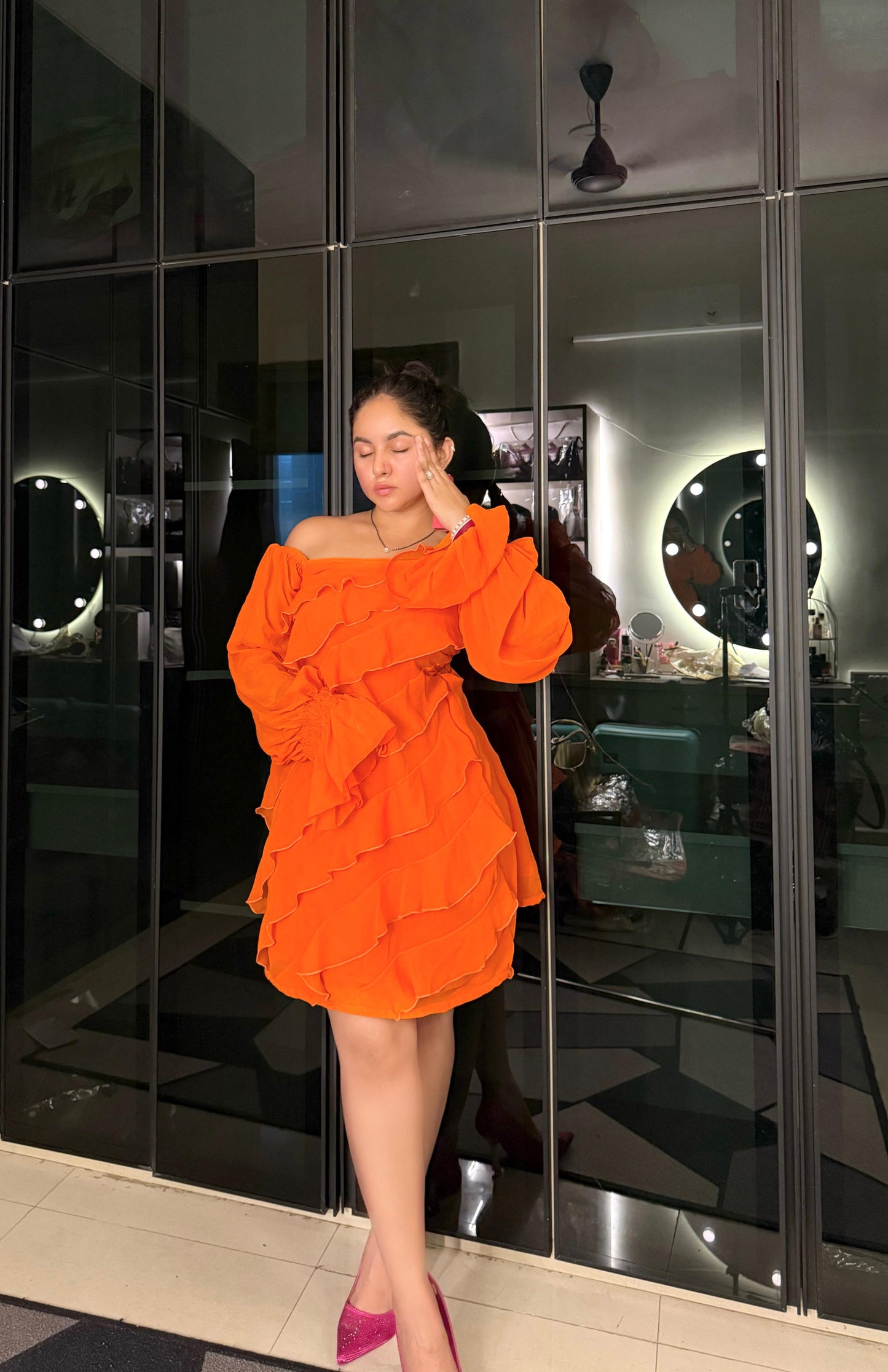 Tangerine Short Ruffle Dress