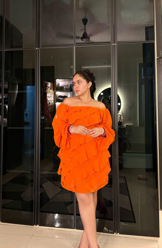 Tangerine Short Ruffle Dress