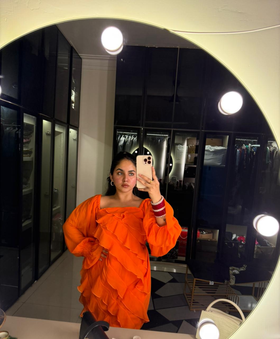 Tangerine Short Ruffle Dress