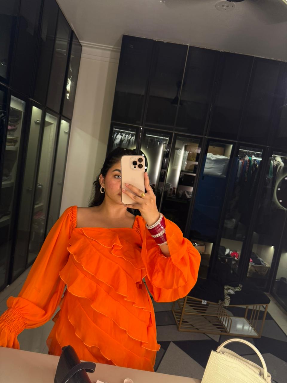 Tangerine Short Ruffle Dress