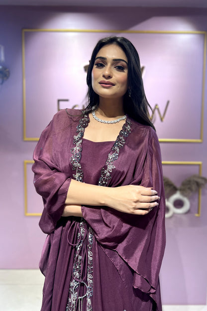 Wine Flared Kaftan Gown