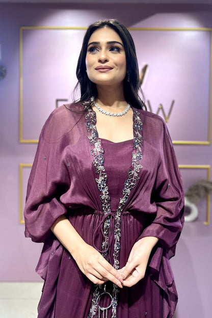 Wine Flared Kaftan Gown