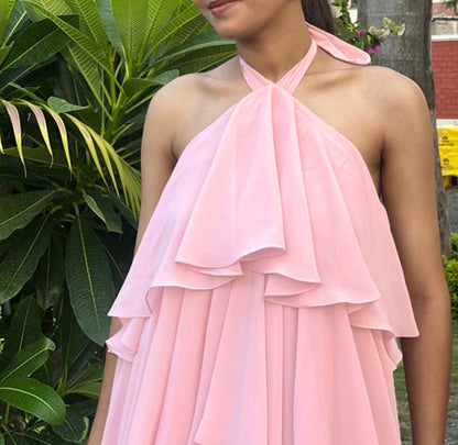 Blush jazz ruffle dress