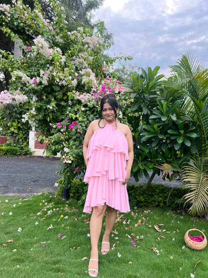 Blush jazz ruffle dress