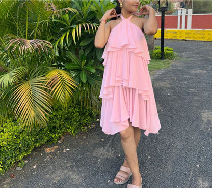 Blush jazz ruffle dress