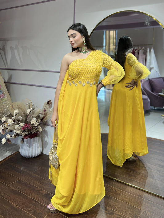 Blazing Yellow drape dress