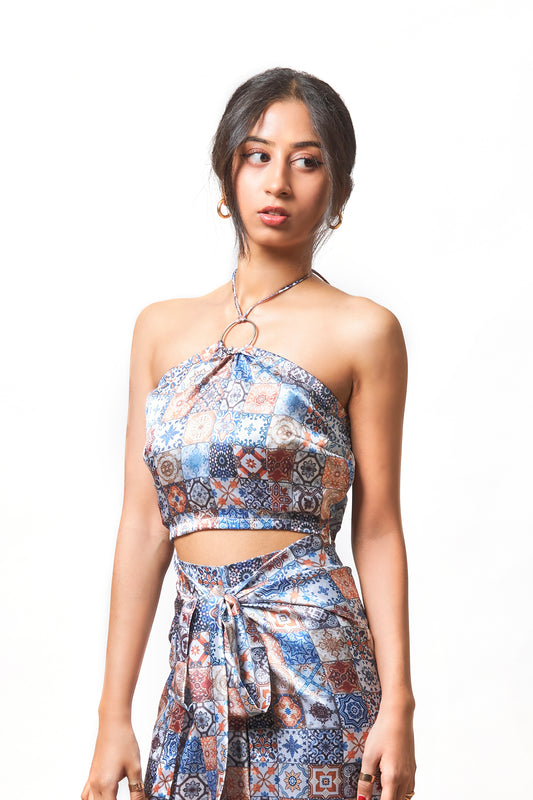 Hayfa printed halter crop top