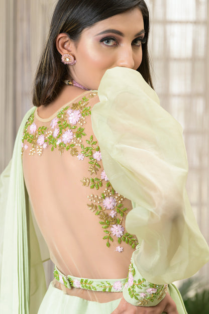 LILLIANE- green organza drape saree