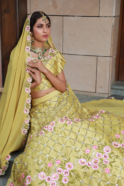 Limeade green floral lehenga