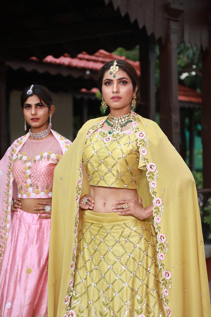 Limeade green floral lehenga