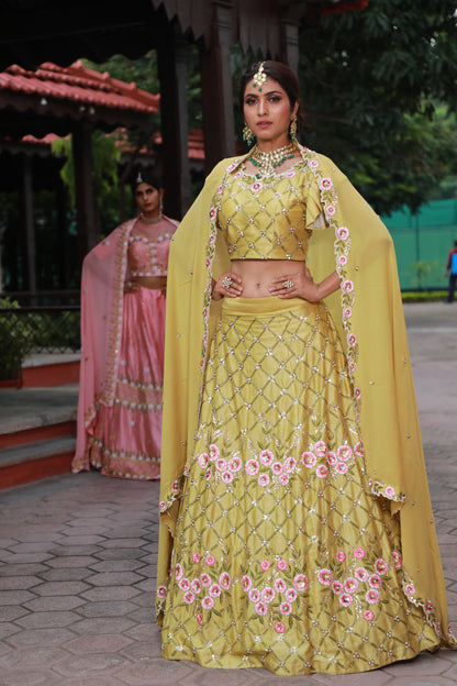 Limeade green floral lehenga