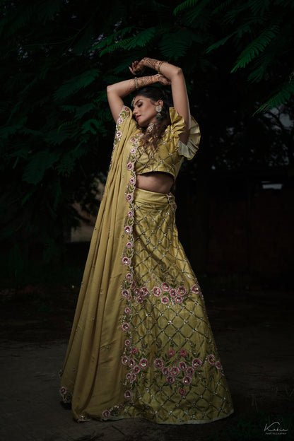 Limeade green floral lehenga