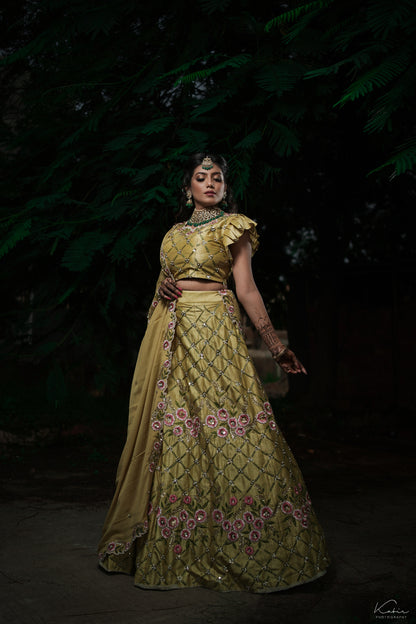 Limeade green floral lehenga
