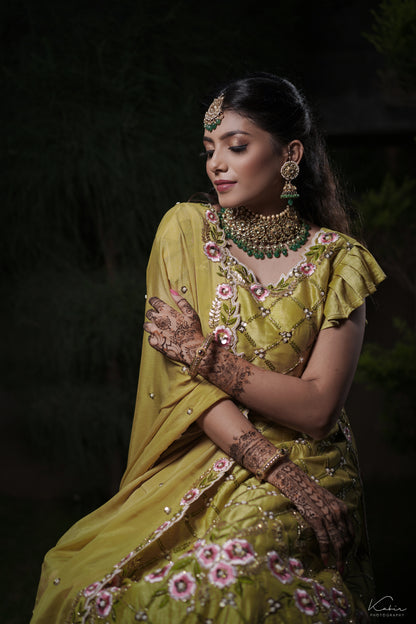 Limeade green floral lehenga