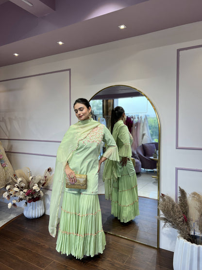 Lime cream green kurta set