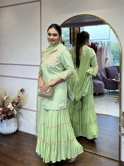 Lime cream green kurta set