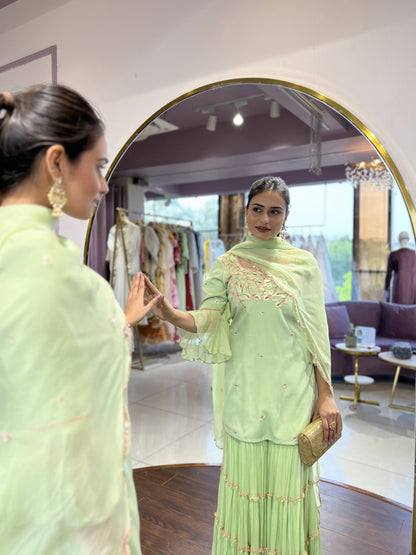 Lime cream green kurta set