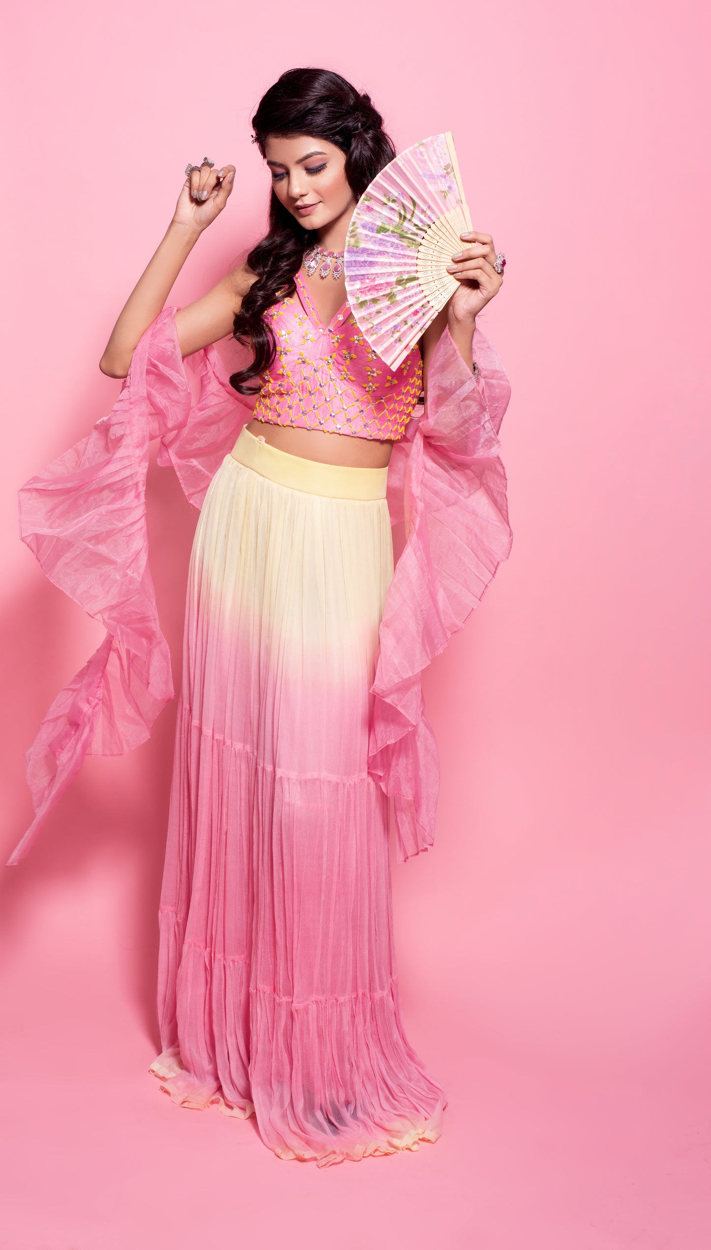 Pink ombre gathered skirt with corset