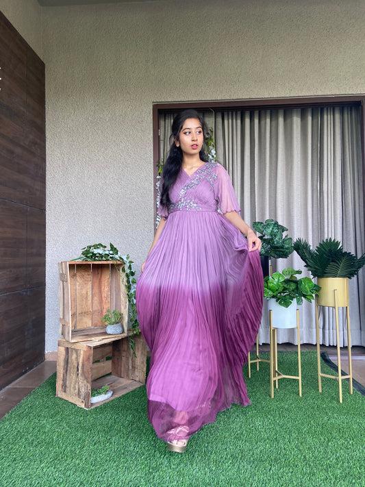 Purple Jasper Ombre gathered Gown