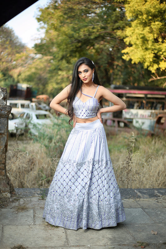 Silver dazzeling embellished lehenga