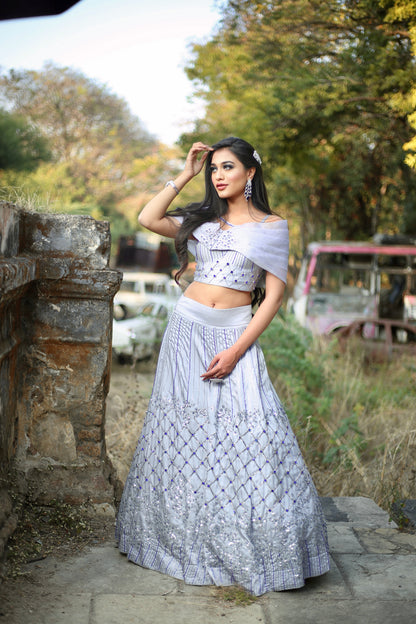 Silver dazzeling embellished lehenga