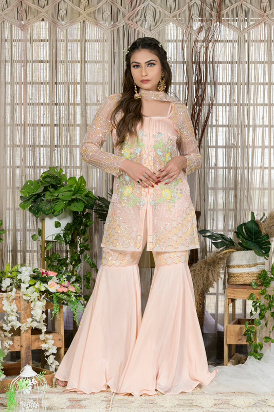 VERSILLA-peach sharara set