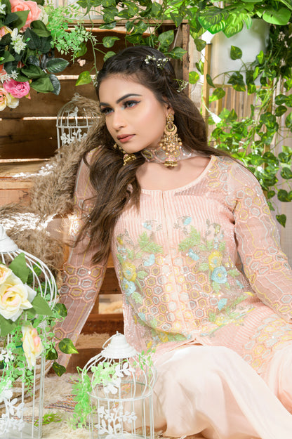 VERSILLA-peach sharara set