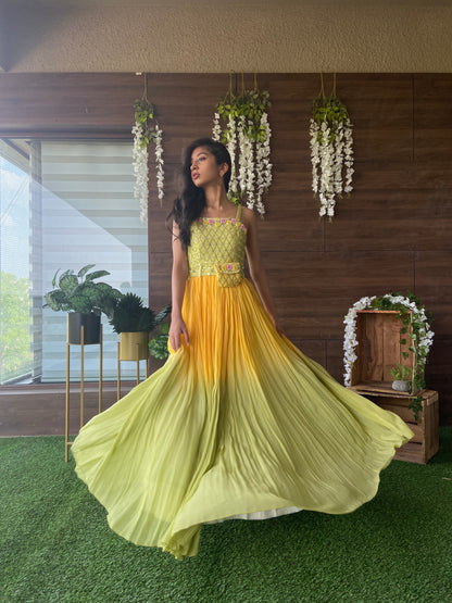 Yellow Green ombre gown with blazer