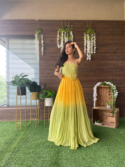 Yellow Green ombre gown with blazer
